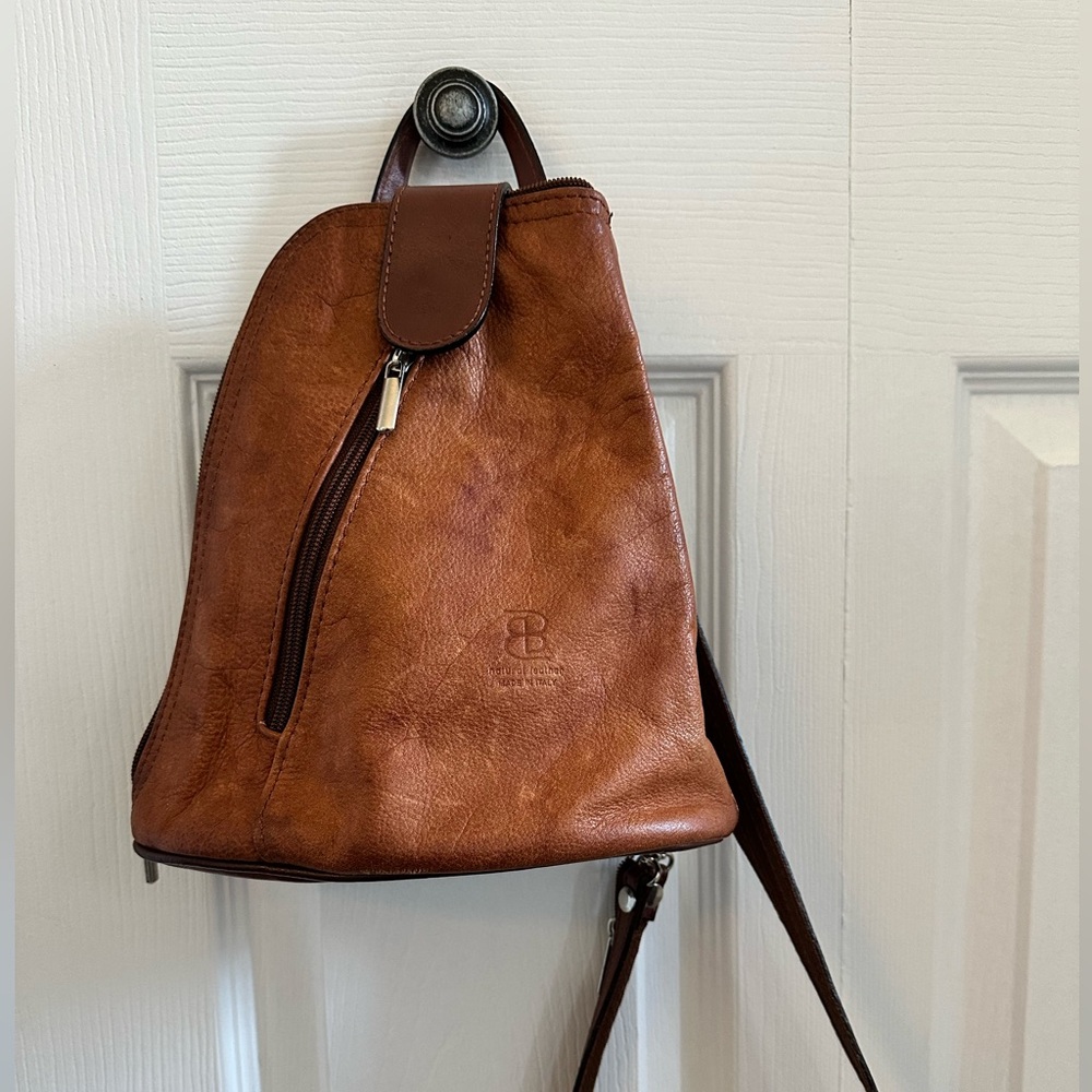 Natural Brown Leather Backpack/Crossbody, MADE IN ITALY
